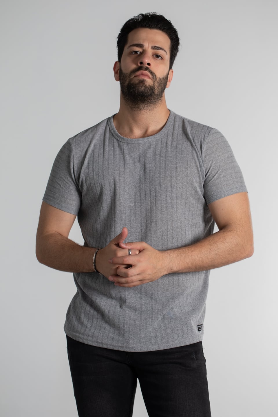 Bisiklet yaka t-shirt-4444 Gri
