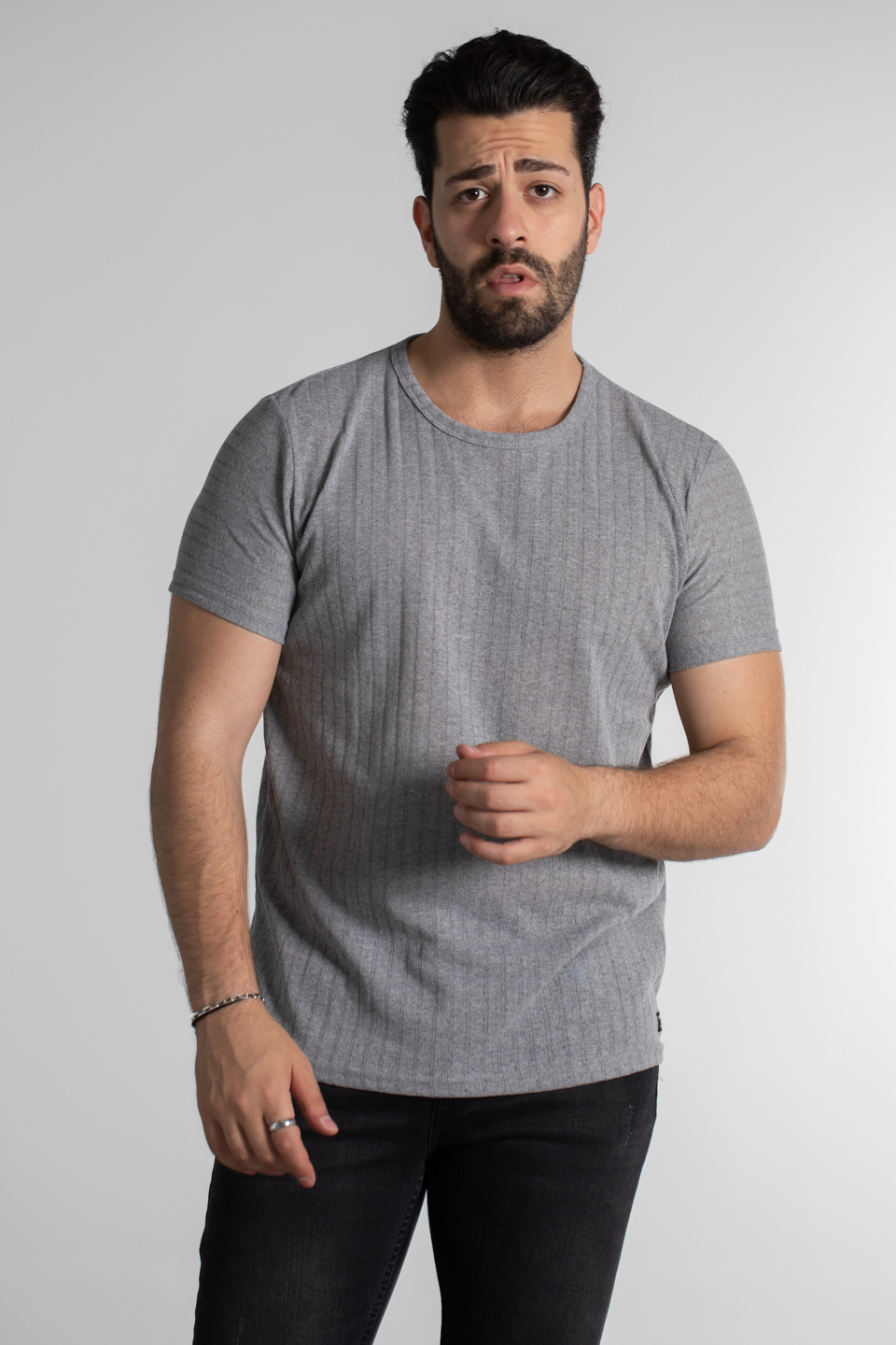 Bisiklet yaka t-shirt-4444 Gri