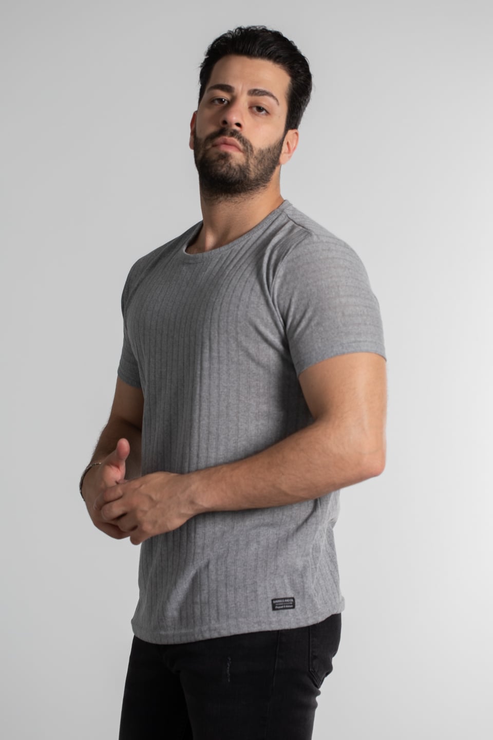 Bisiklet yaka t-shirt-4444 Gri