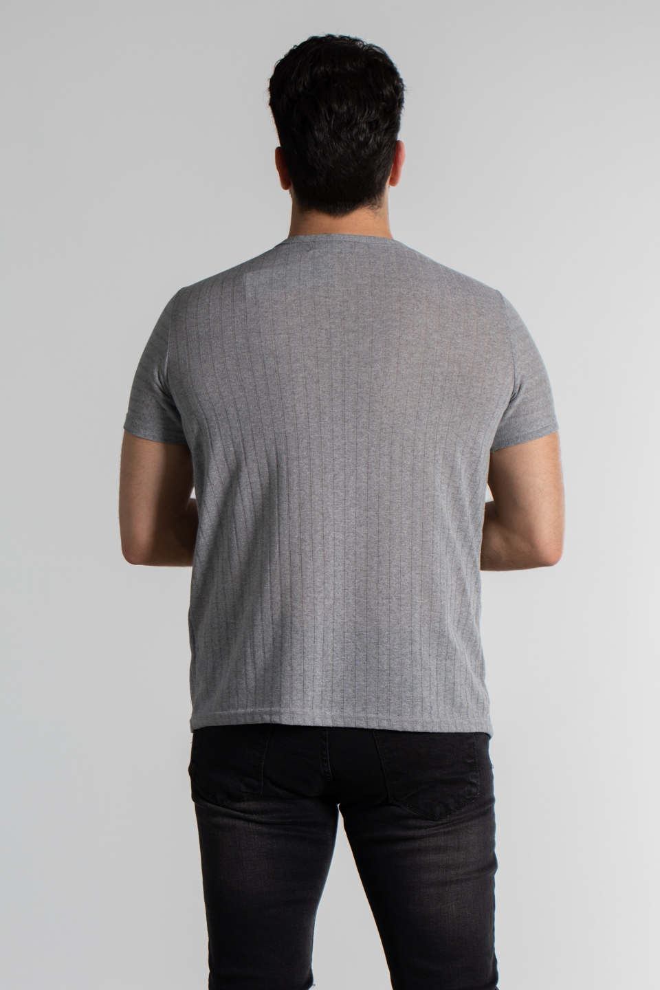 Bisiklet yaka t-shirt-4444 Gri