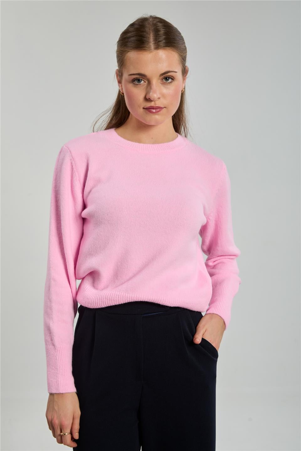 Bisiklet yaka triko kazak--6353 Toz Pembe