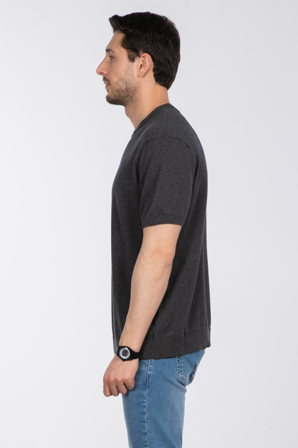 Bisiklet yaka triko t-shirt-NSR04 Antrasit