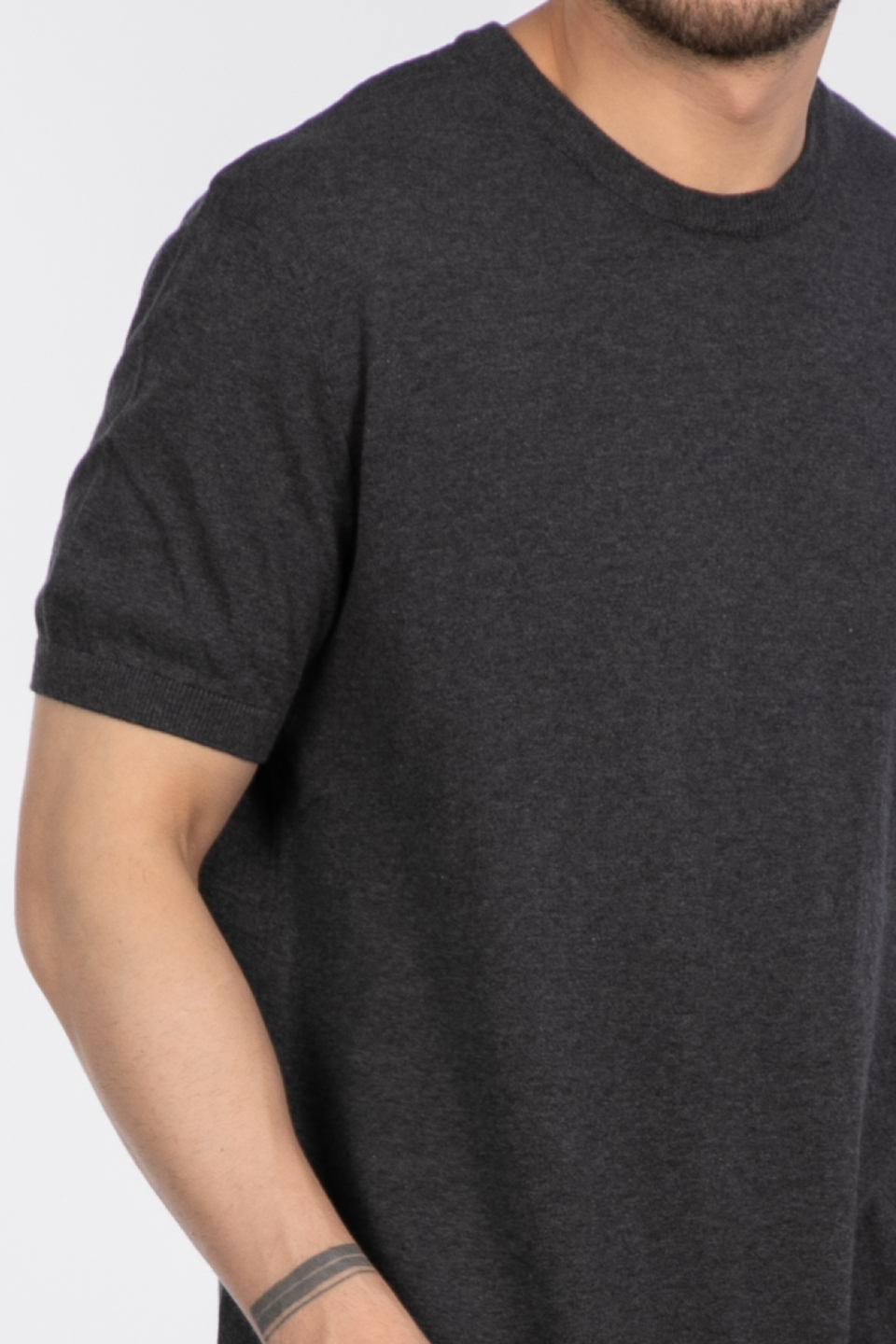 Bisiklet yaka triko t-shirt-NSR04 Antrasit