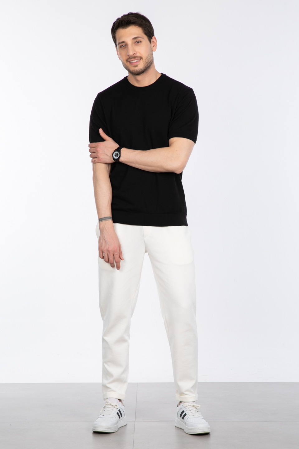Bisiklet yaka triko t-shirt-NSR04 Siyah