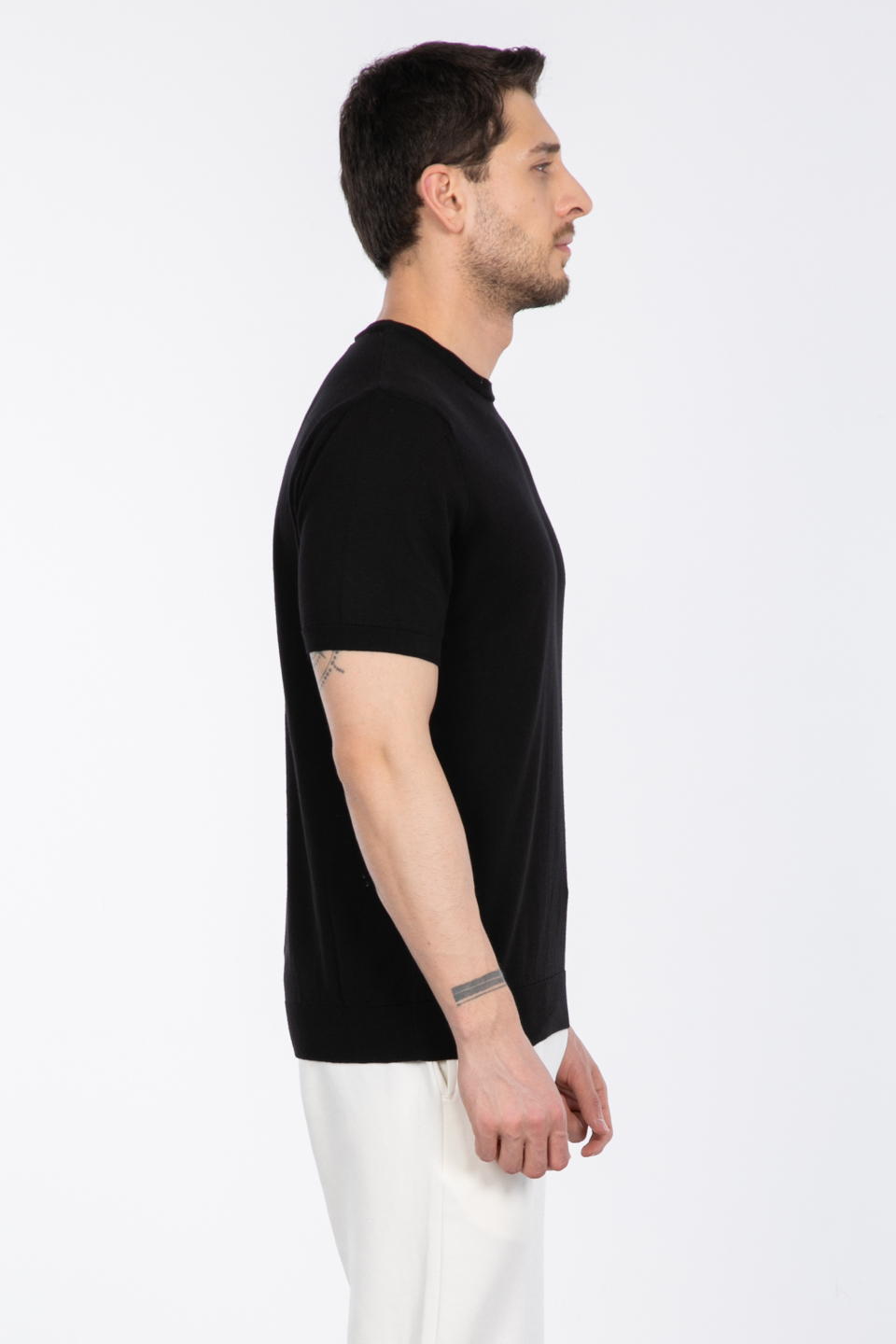 Bisiklet yaka triko t-shirt-NSR04 Siyah