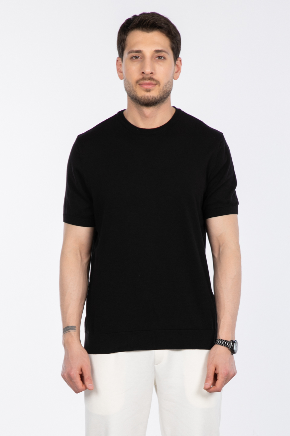 Bisiklet yaka triko t-shirt-NSR04 Siyah