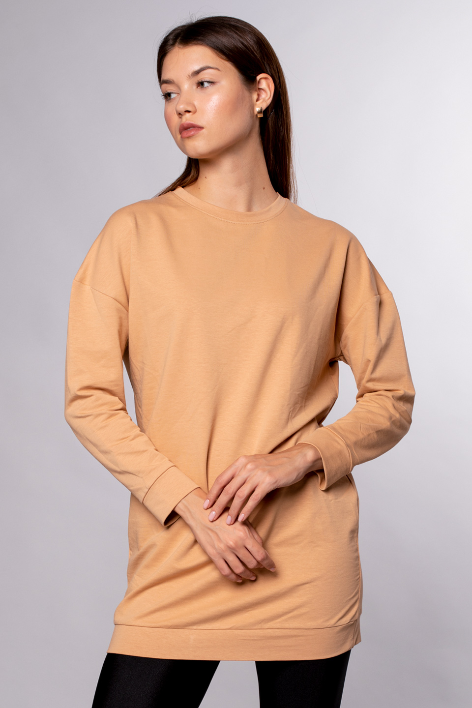 Bisiklet Yaka Tunik Sweatshirt-Bisküvi