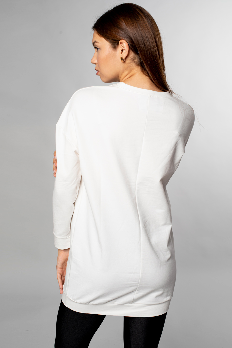 Bisiklet Yaka Tunik Sweatshirt-Ekru