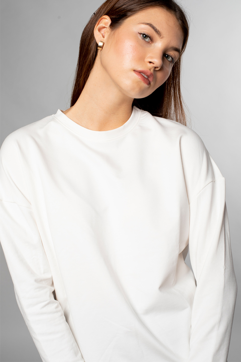 Bisiklet Yaka Tunik Sweatshirt-Ekru