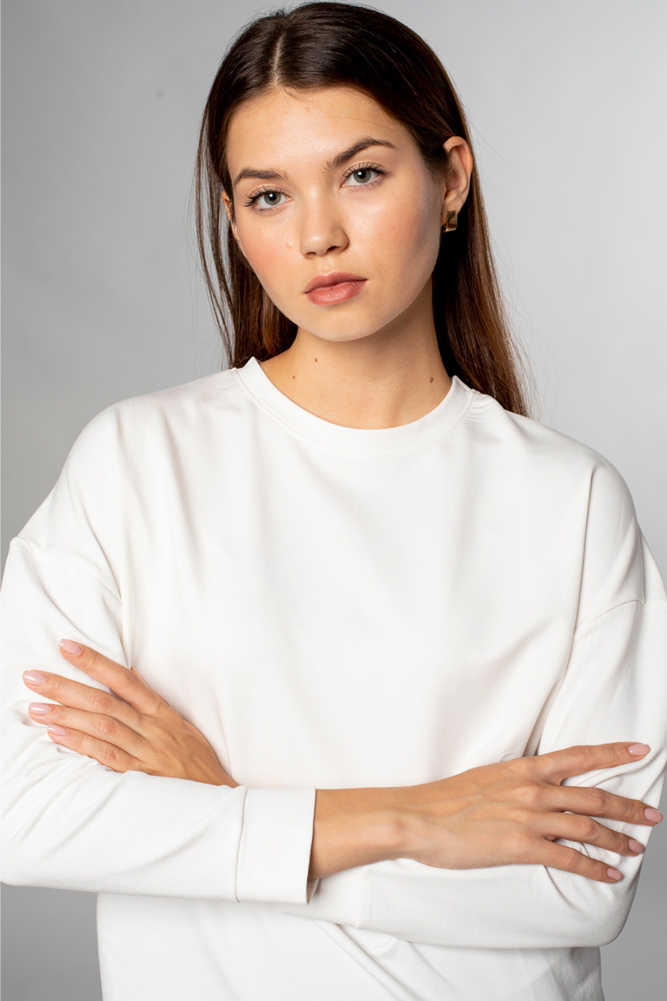 Bisiklet Yaka Tunik Sweatshirt-Ekru