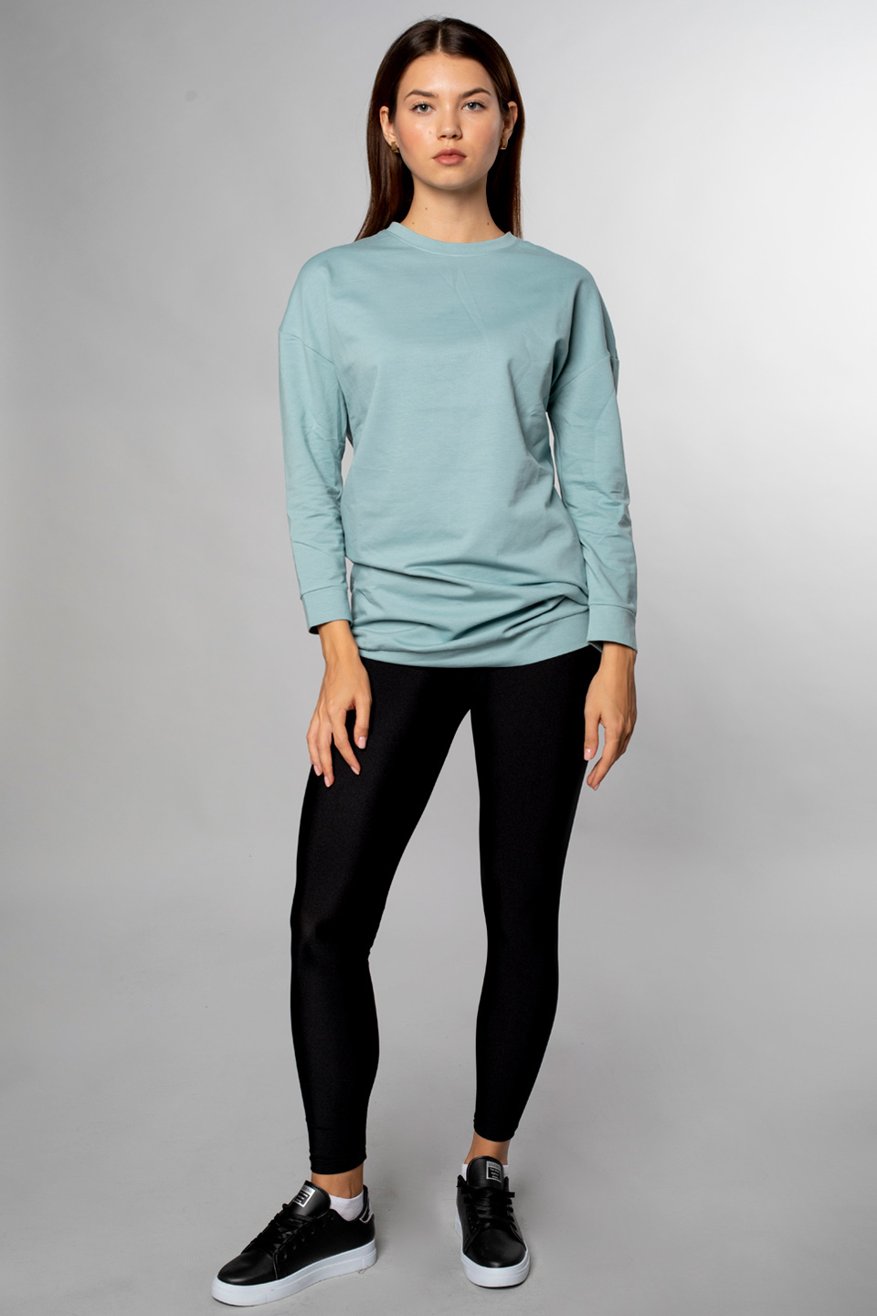 Bisiklet Yaka Tunik Sweatshirt-Mint