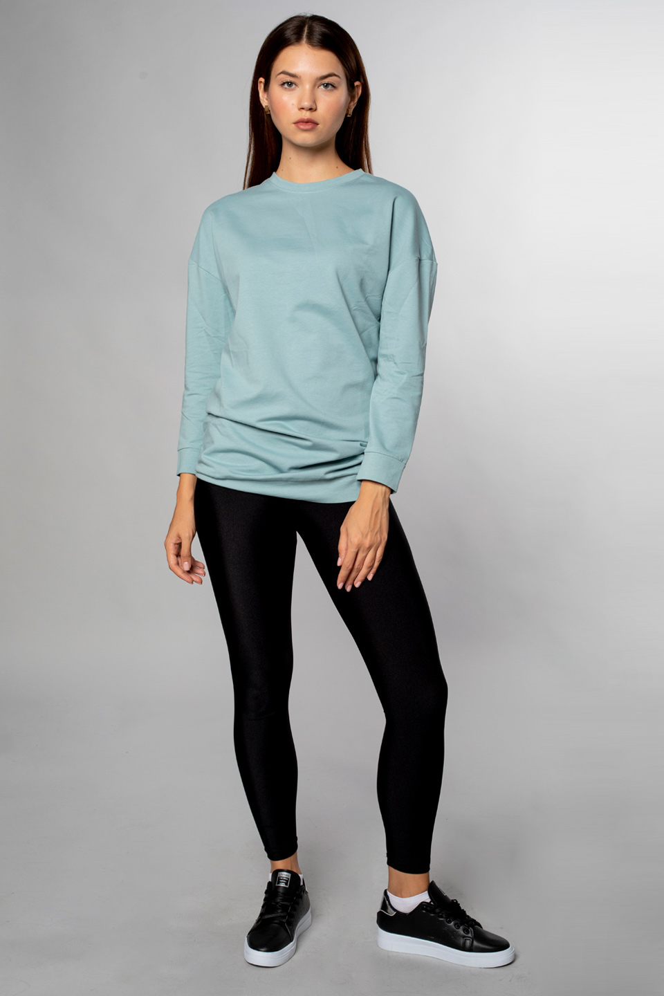 Bisiklet Yaka Tunik Sweatshirt-Mint