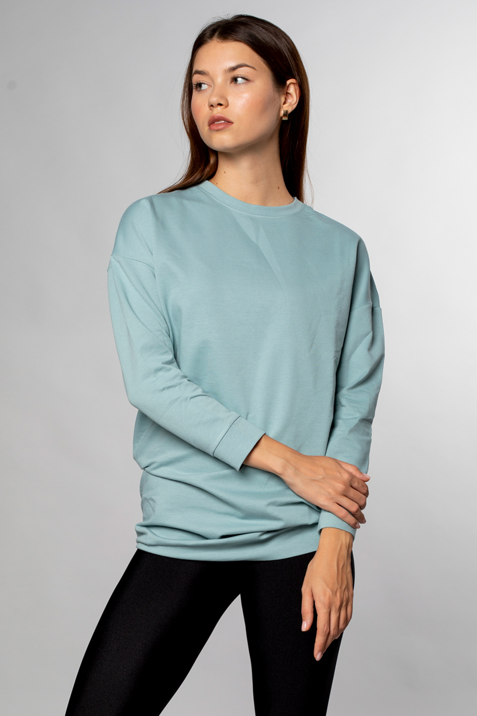 Bisiklet Yaka Tunik Sweatshirt-Mint