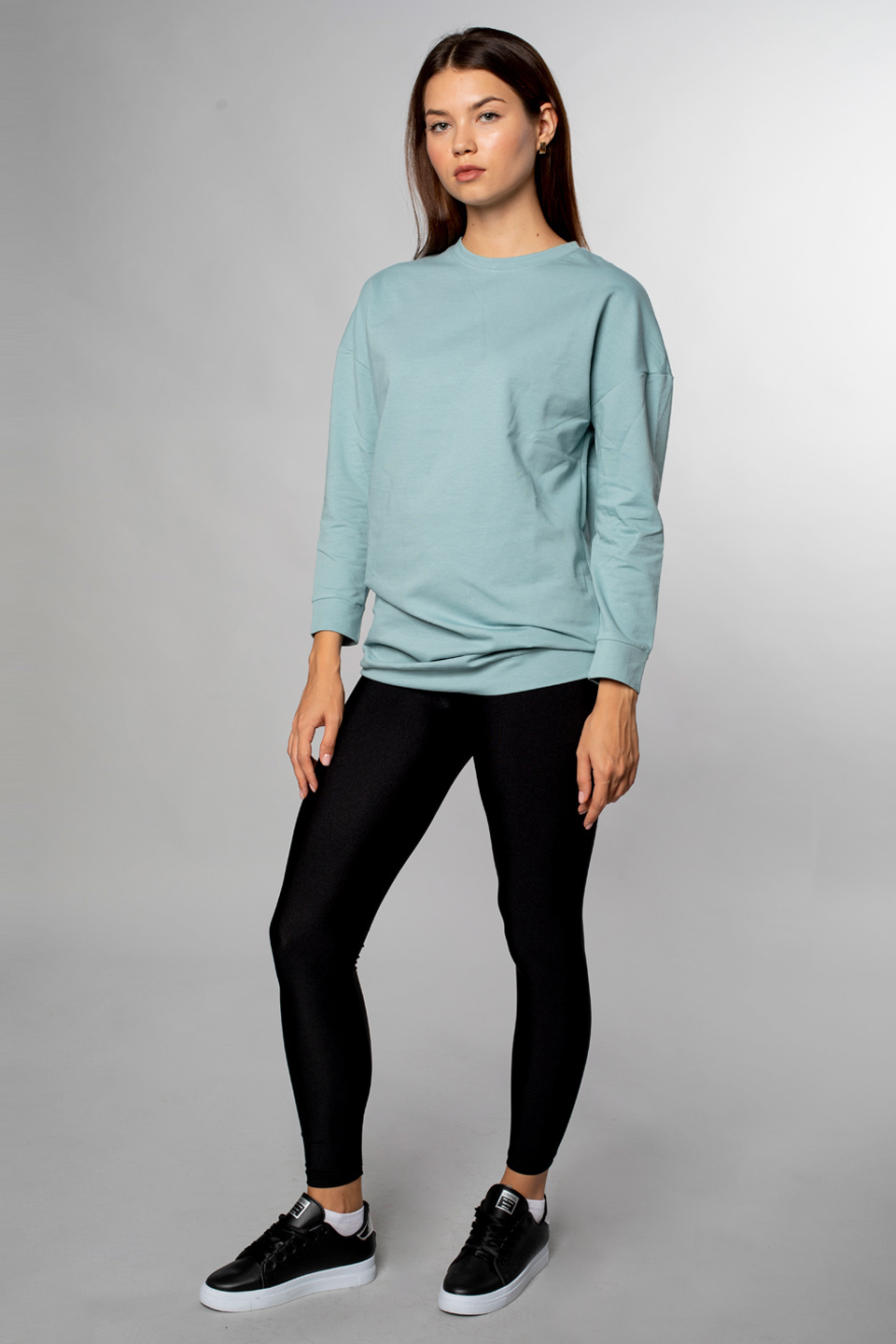 Bisiklet Yaka Tunik Sweatshirt-Mint