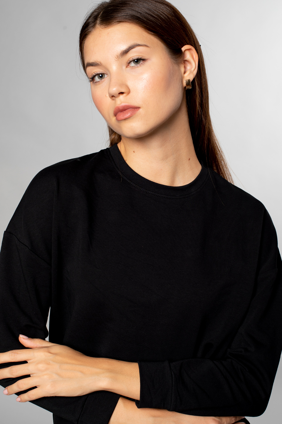 Bisiklet Yaka Tunik Sweatshirt-Siyah