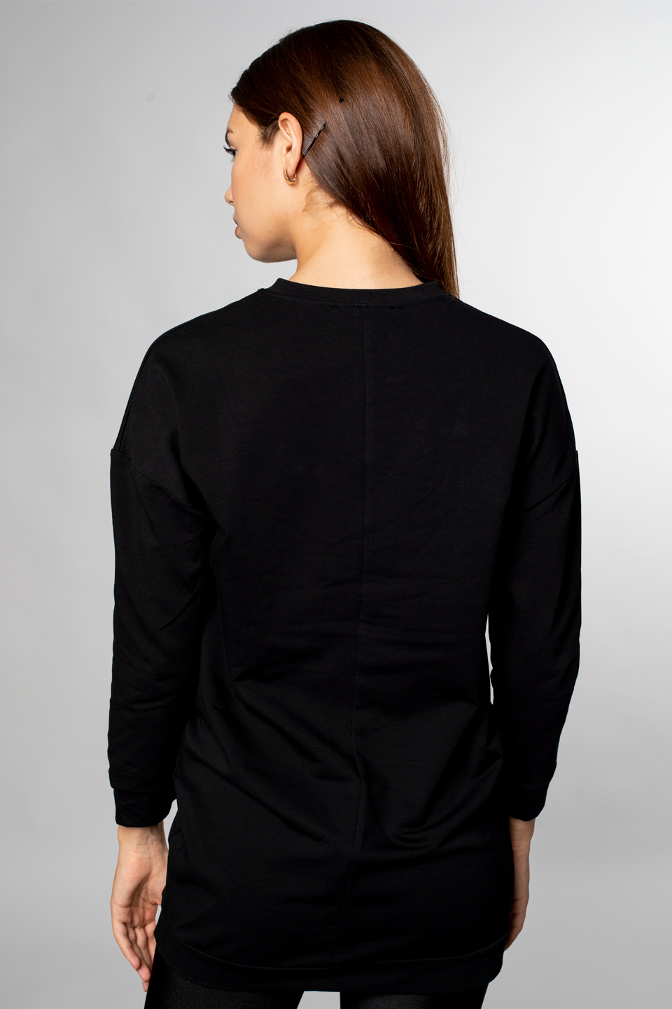 Bisiklet Yaka Tunik Sweatshirt-Siyah