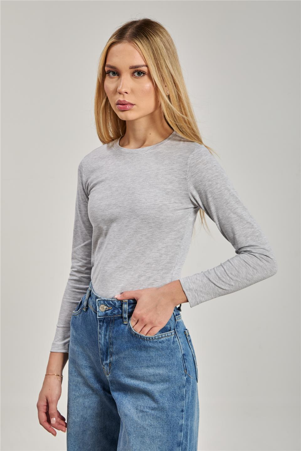 Bisiklet yaka uzun kollu body-150 Kar Melanj