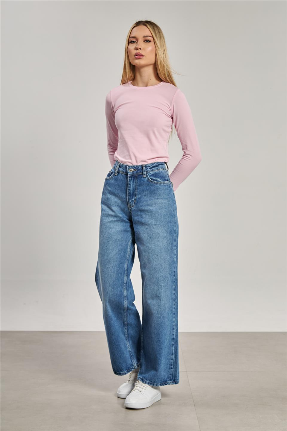 Bisiklet yaka uzun kollu body-150 Pembe
