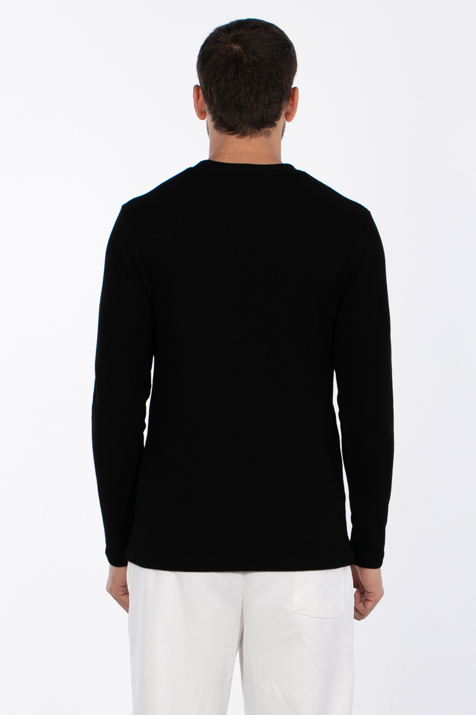 Bisiklet yaka waffal sweat-5073-2 Siyah