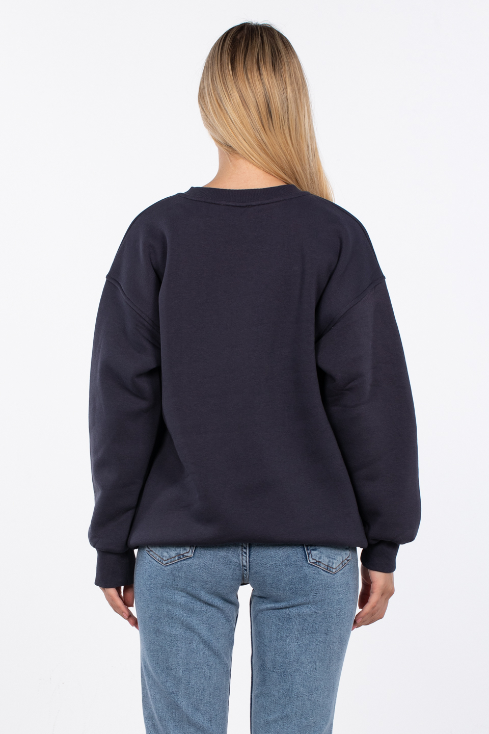 Bisiklet yaka yazı nakışlı sweatshirt-DVN0522 B.Antrasit