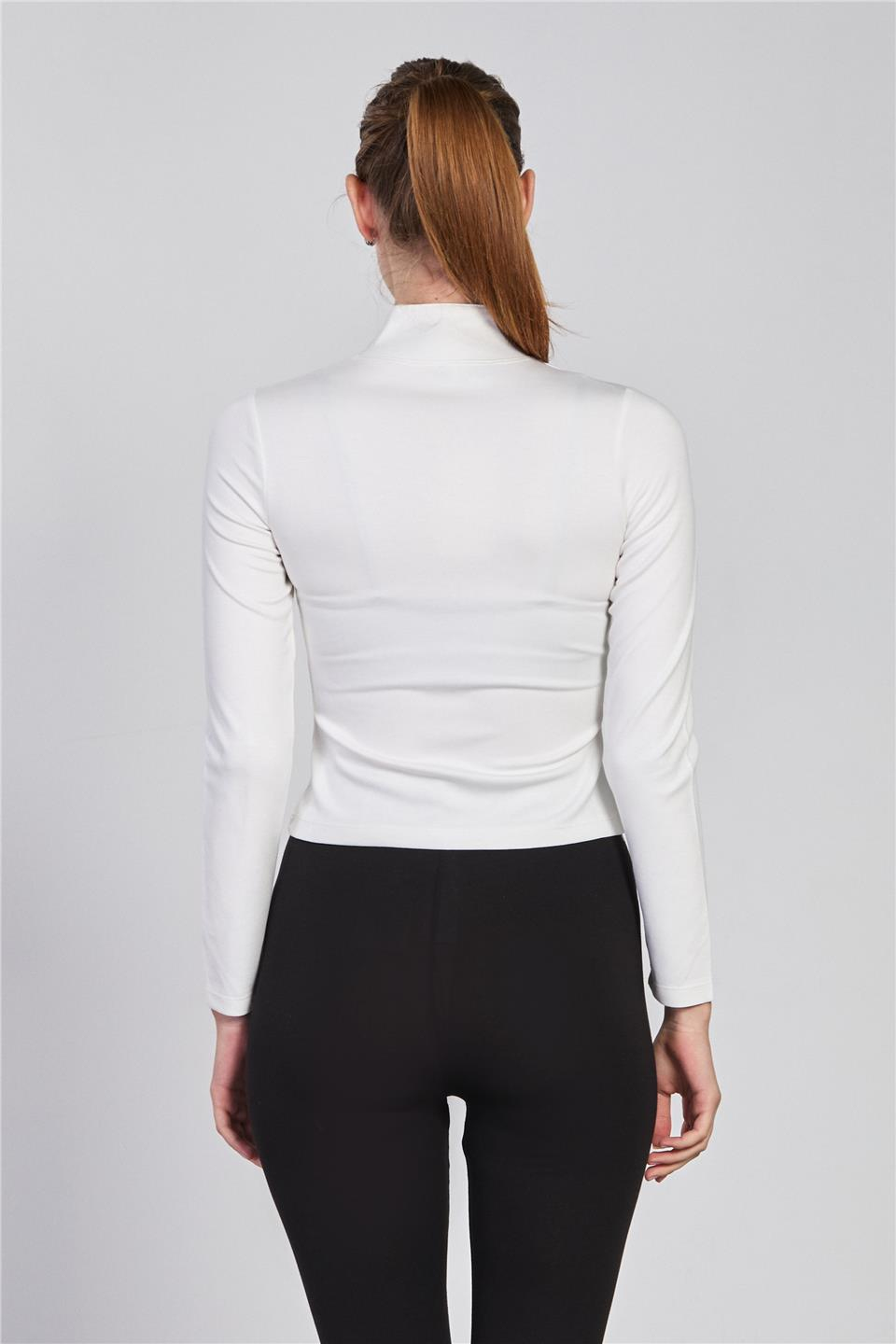 Biyeli fermuarlı uzun kol body-2557 Beyaz