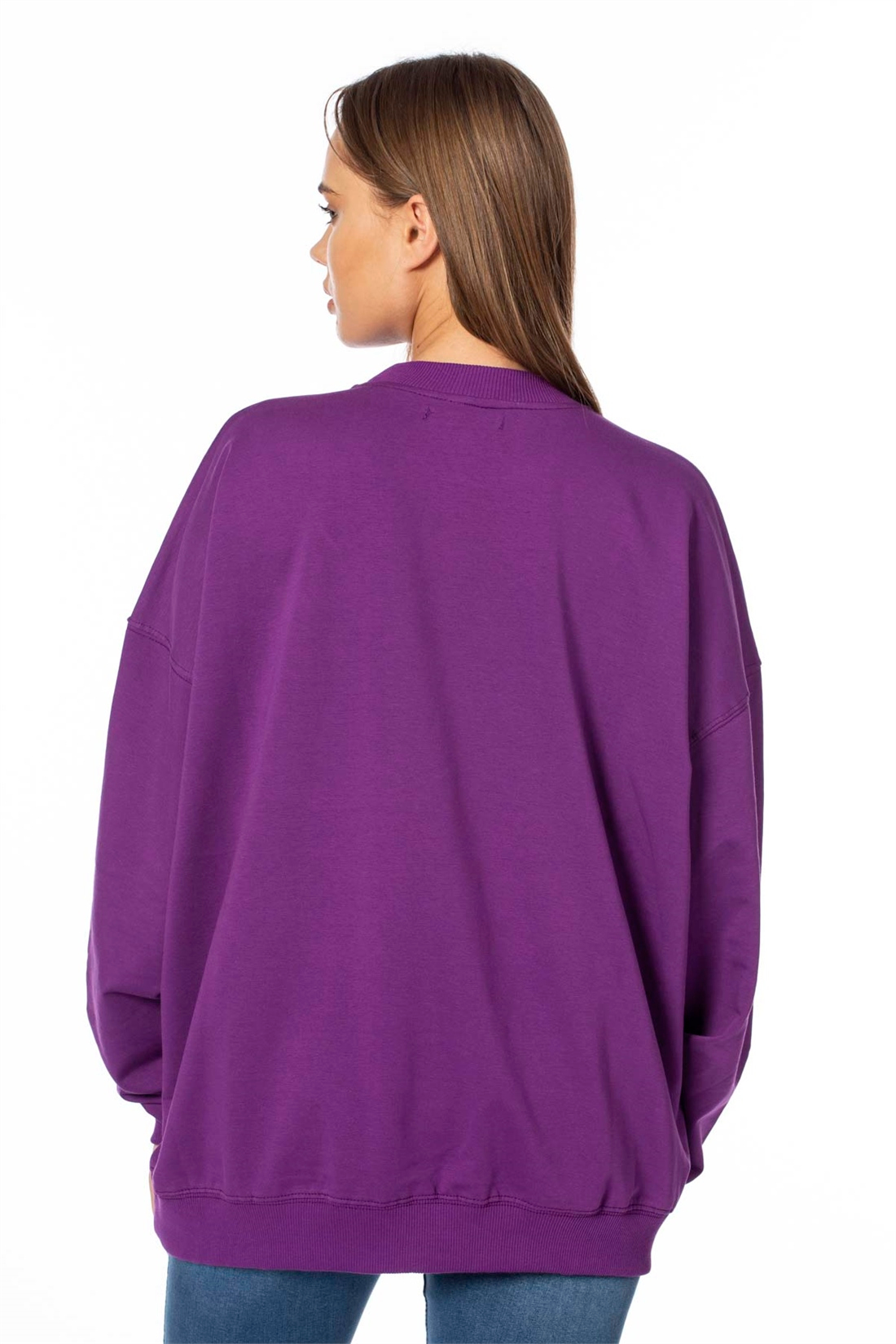 Bklyn Baskılı Salaş Sweatshirt-Mor