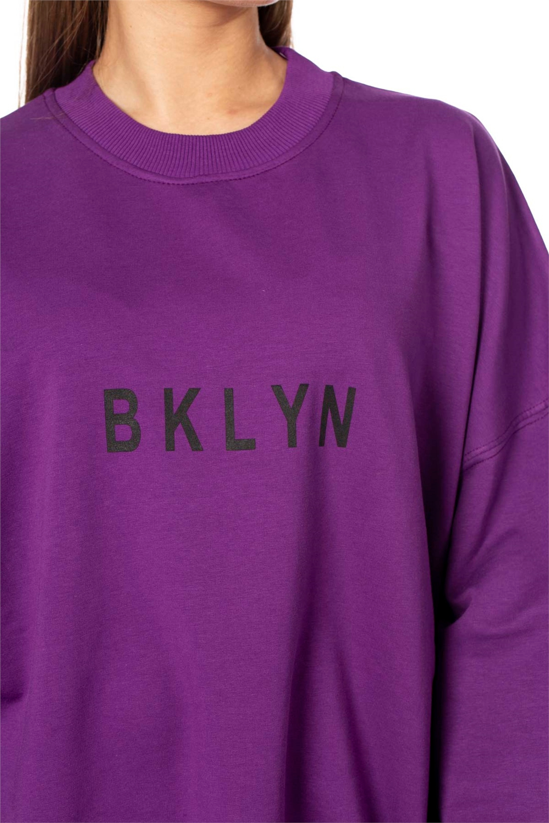 Bklyn Baskılı Salaş Sweatshirt-Mor