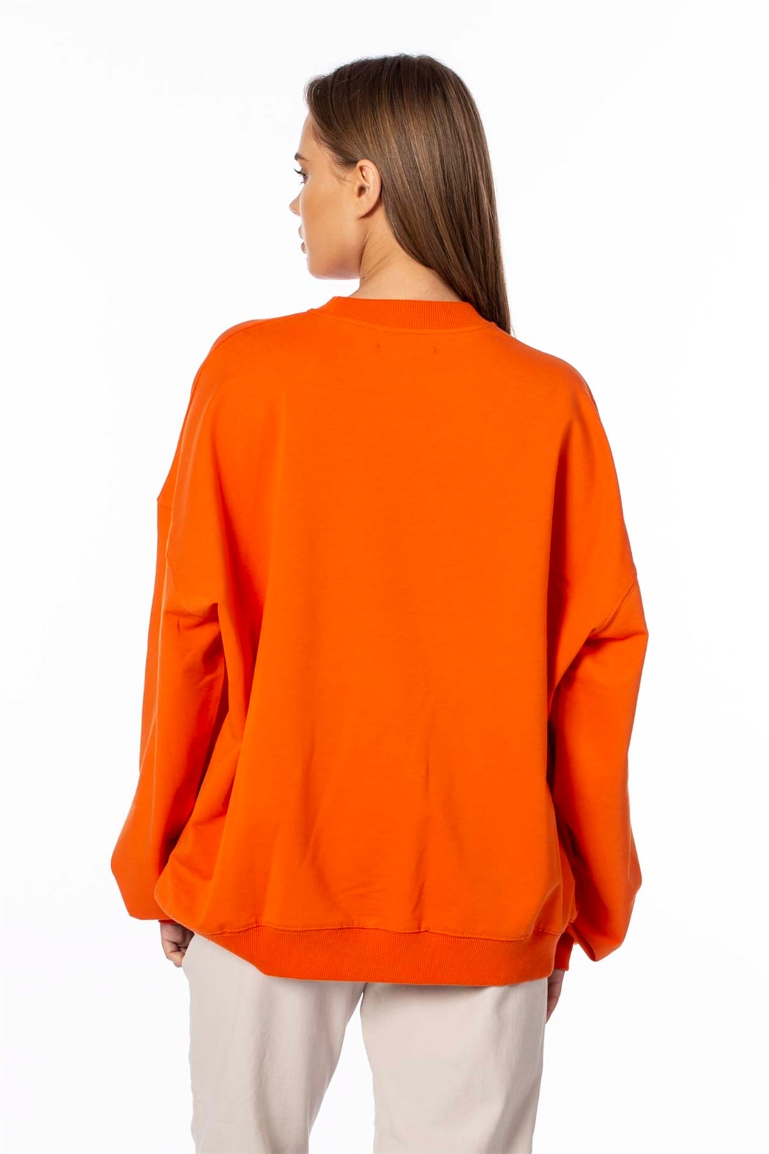 Bklyn Baskılı Salaş Sweatshirt-Oranj