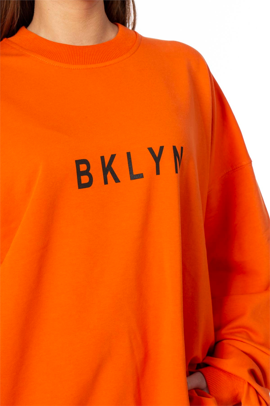 Bklyn Baskılı Salaş Sweatshirt-Oranj