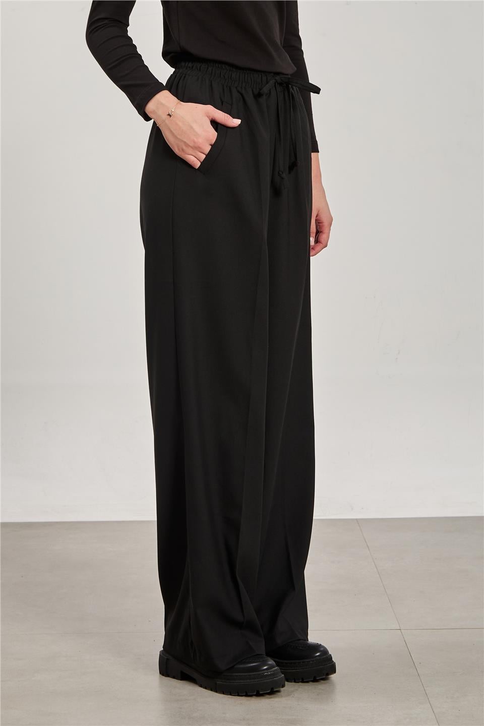 Bol paça palazzo pantolon-3383 Siyah