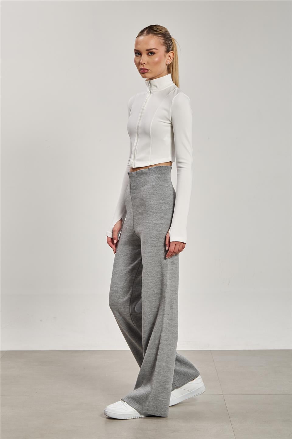 Bol paça triko pantolon-7191 Gri