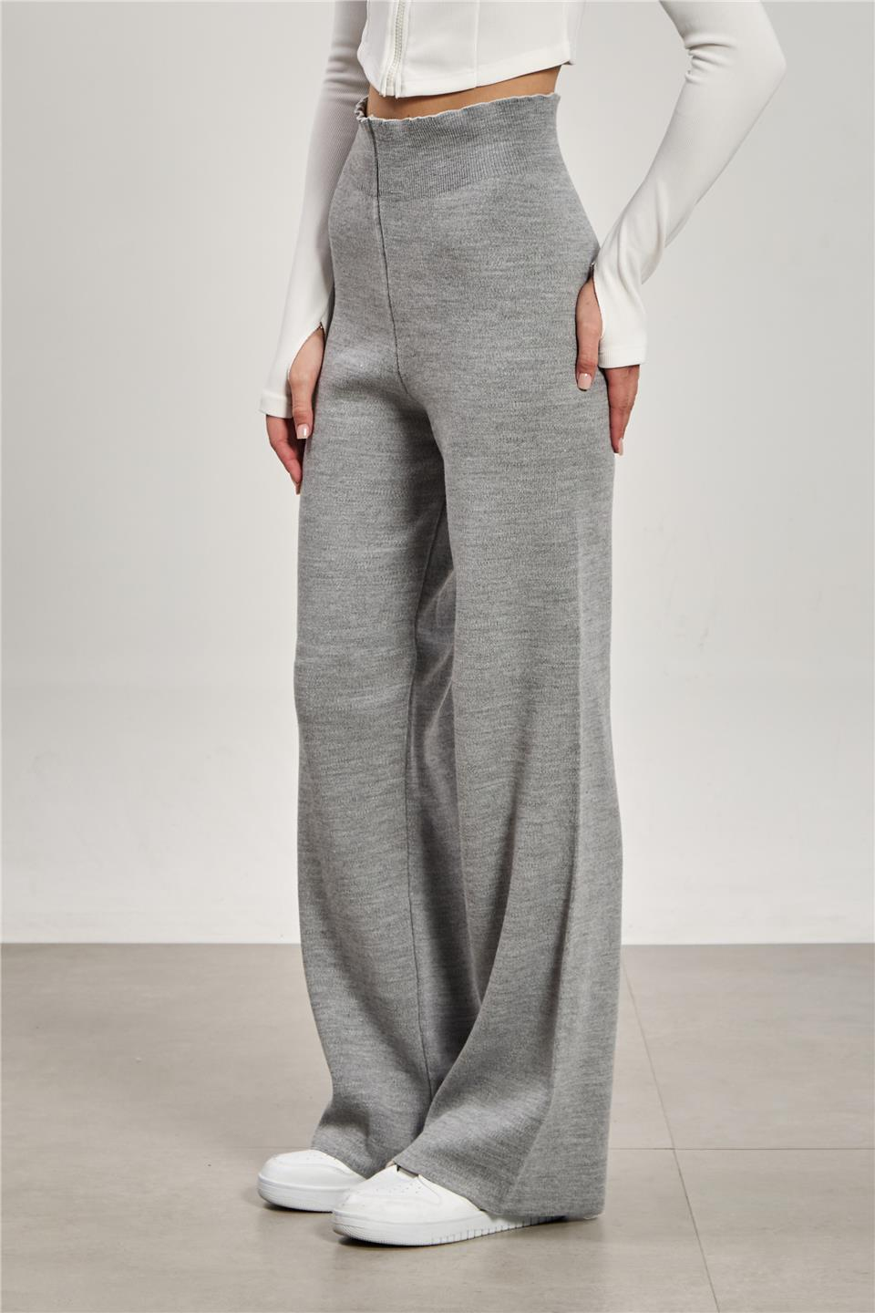 Bol paça triko pantolon-7191 Gri