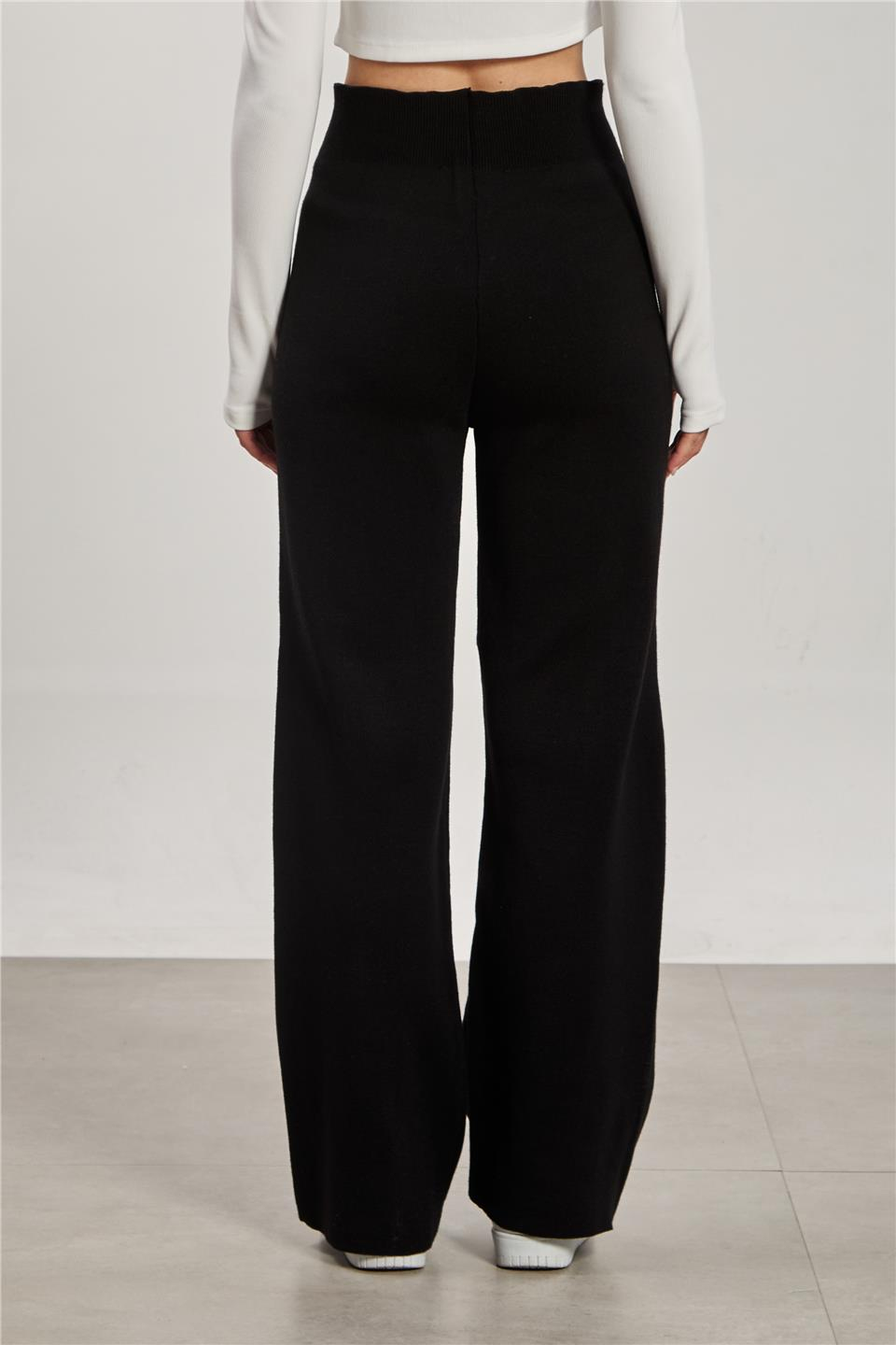 Bol paça triko pantolon-7191 Siyah