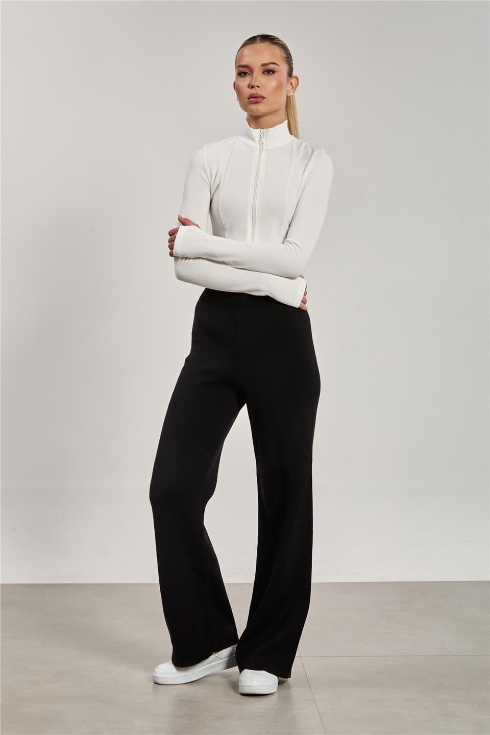 Bol paça triko pantolon-7191 Siyah