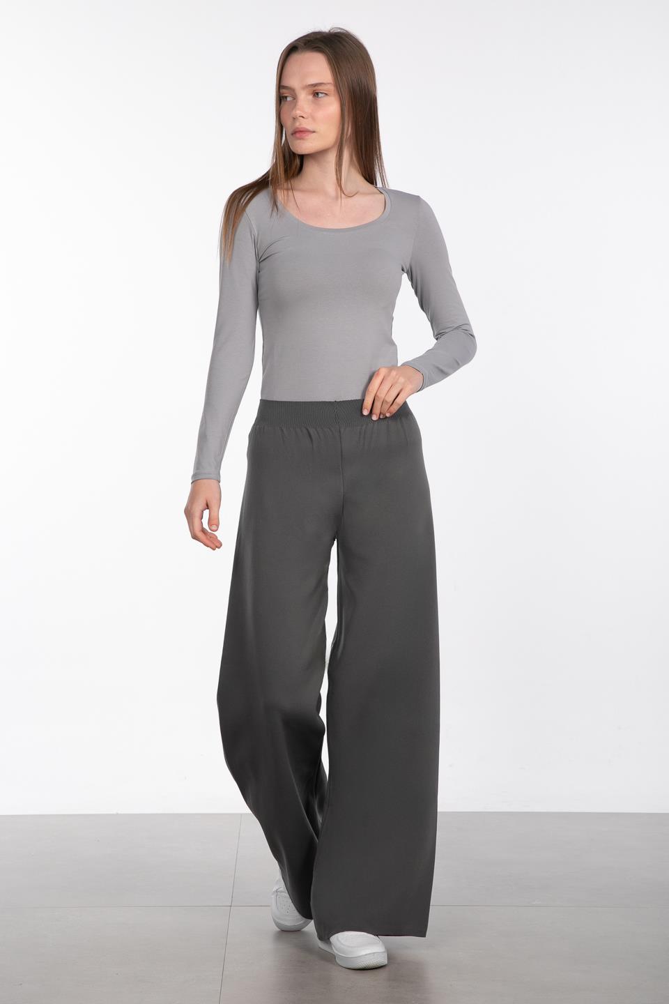 Bol paça triko pantolon-9005 Füme