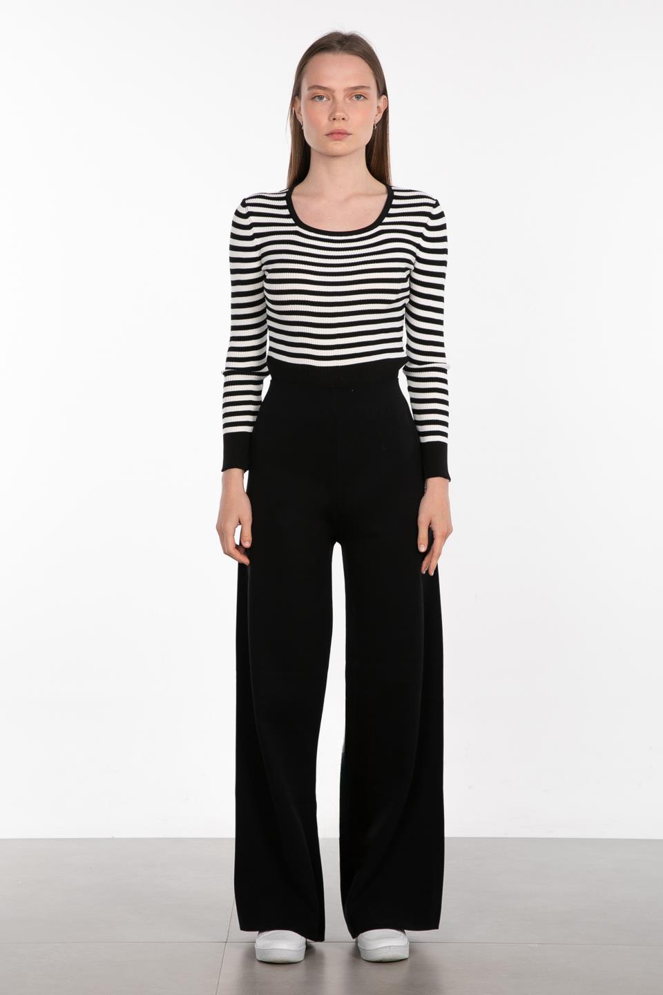 Bol paça triko pantolon-9005 Siyah