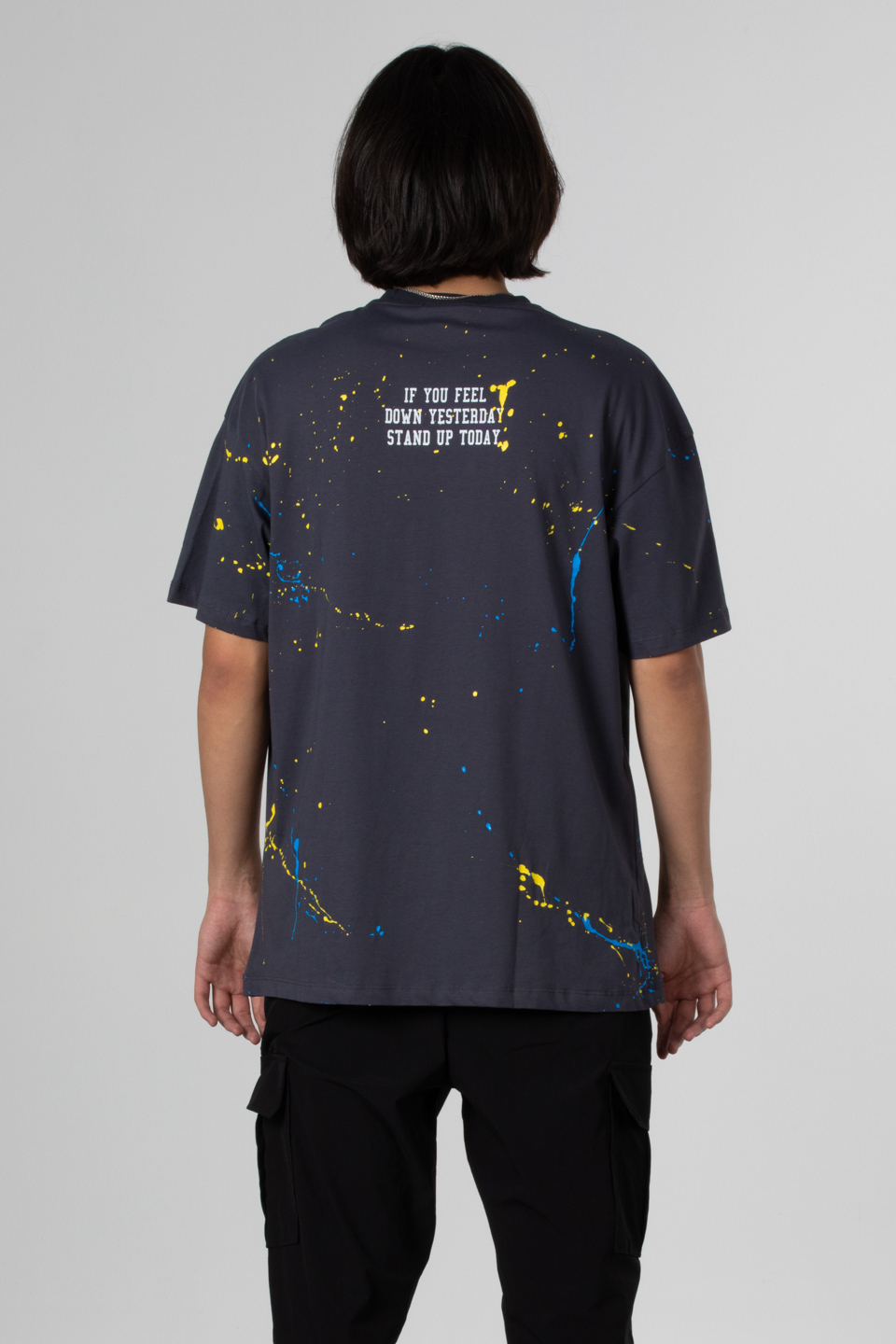 Boya baskılı oversize t-shirt-1030 Antrasit