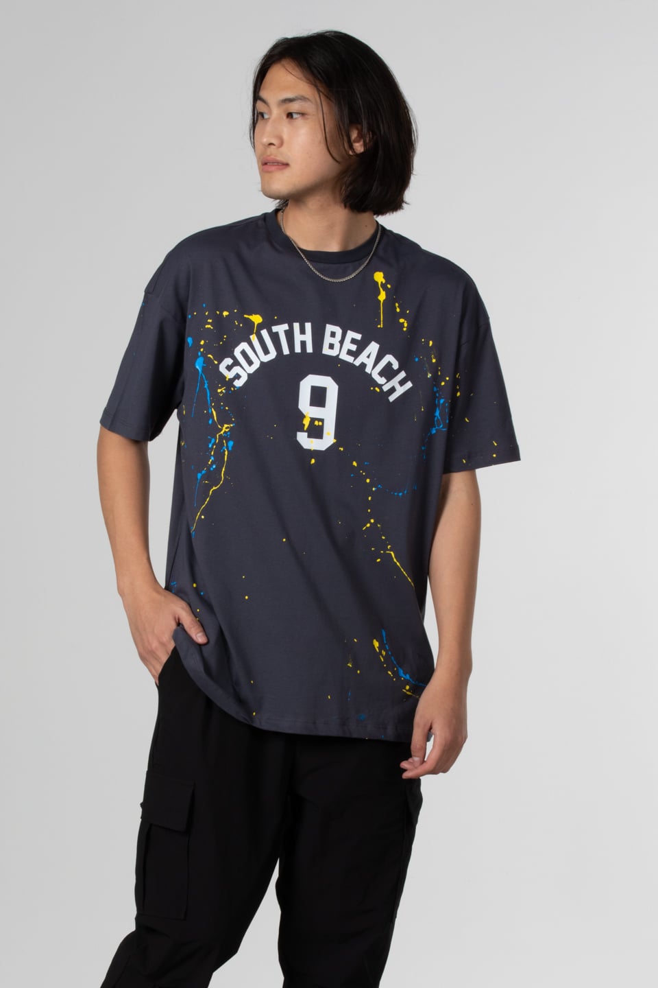 Boya baskılı oversize t-shirt-1030 Antrasit