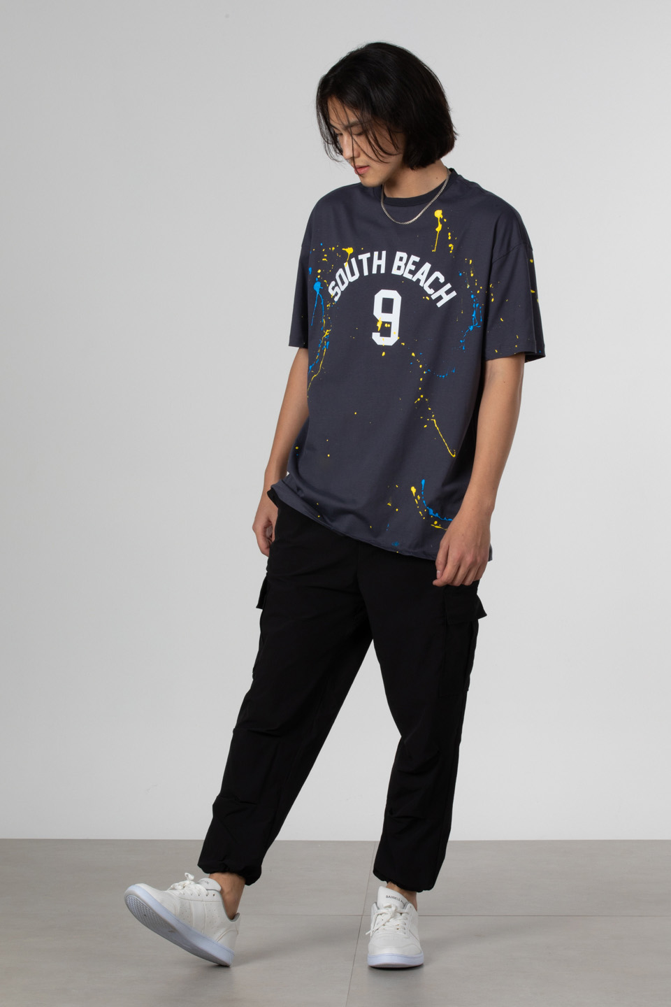Boya baskılı oversize t-shirt-1030 Antrasit