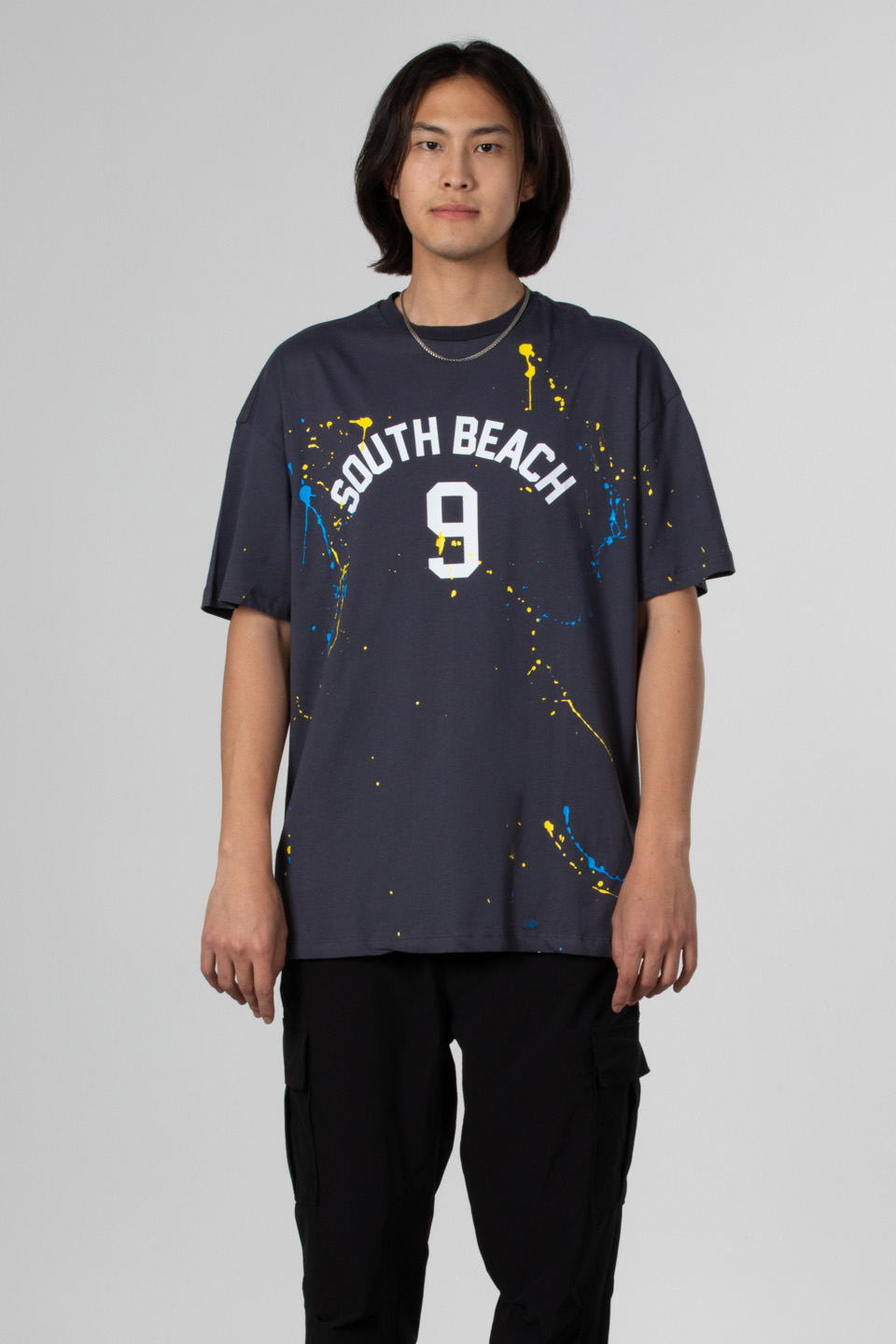 Boya baskılı oversize t-shirt-1030 Antrasit