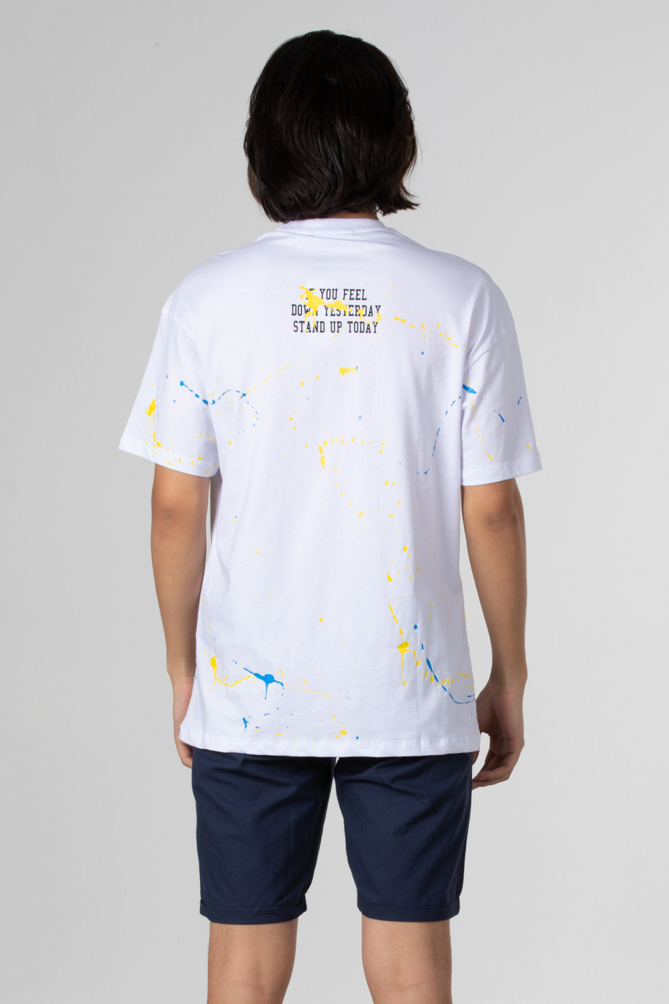 Boya baskılı oversize t-shirt-1030 Beyaz