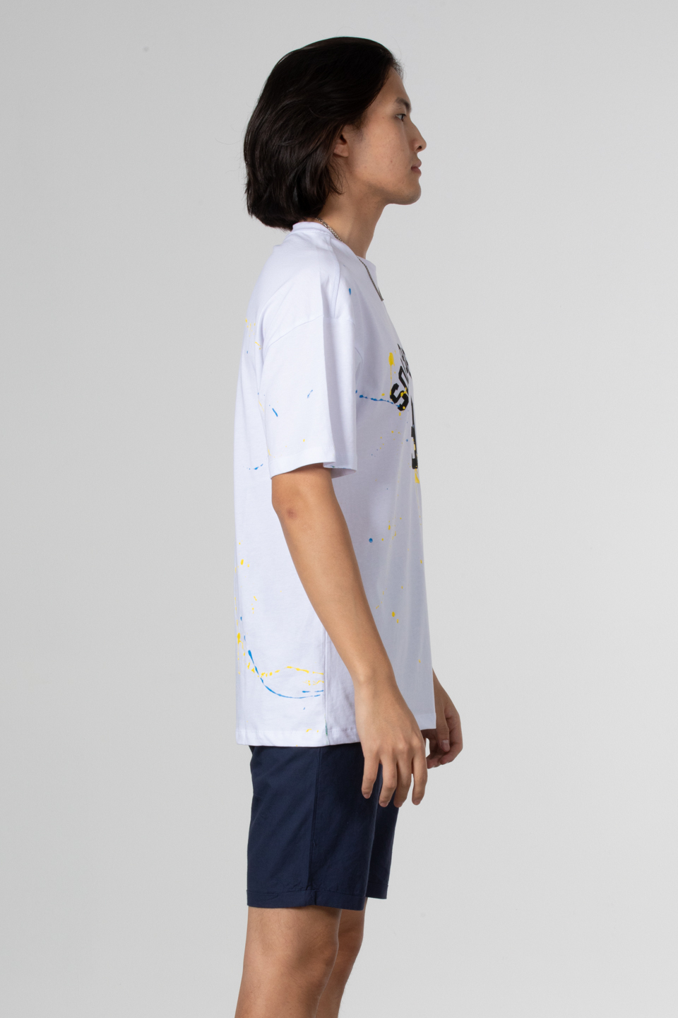 Boya baskılı oversize t-shirt-1030 Beyaz
