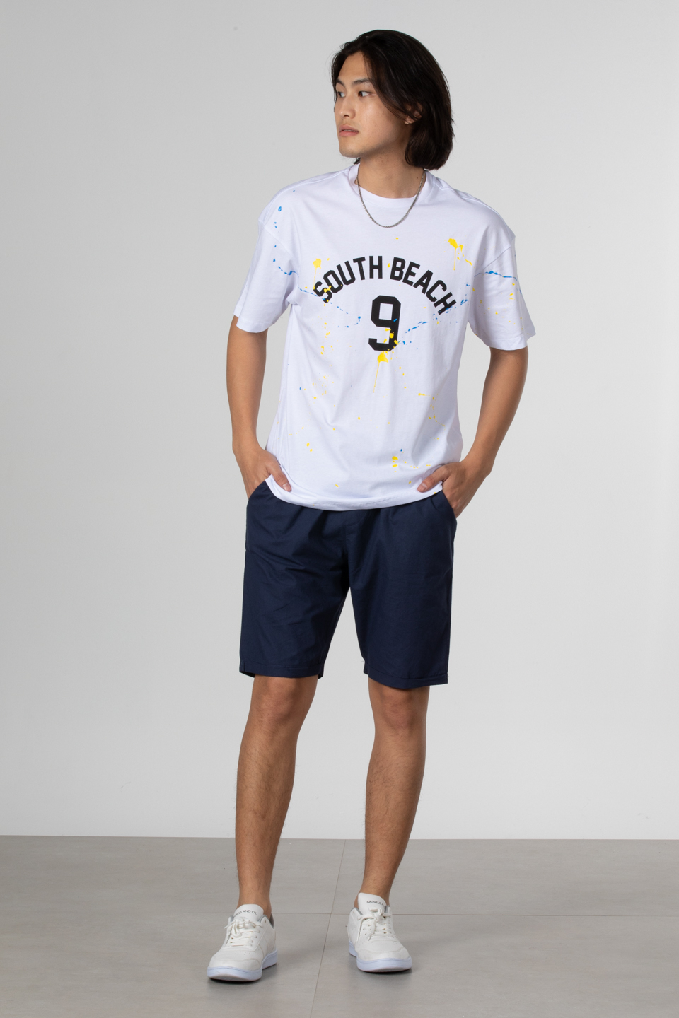 Boya baskılı oversize t-shirt-1030 Beyaz