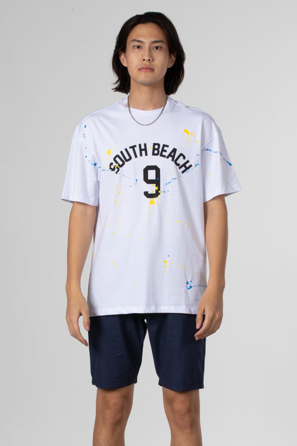 Boya baskılı oversize t-shirt-1030 Beyaz