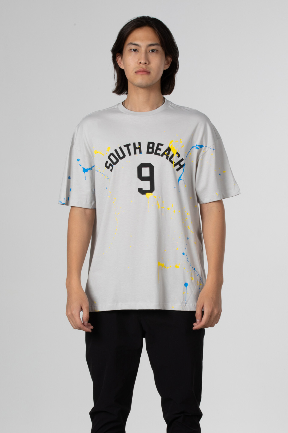 Boya baskılı oversize t-shirt-1030 Boyalı Gri