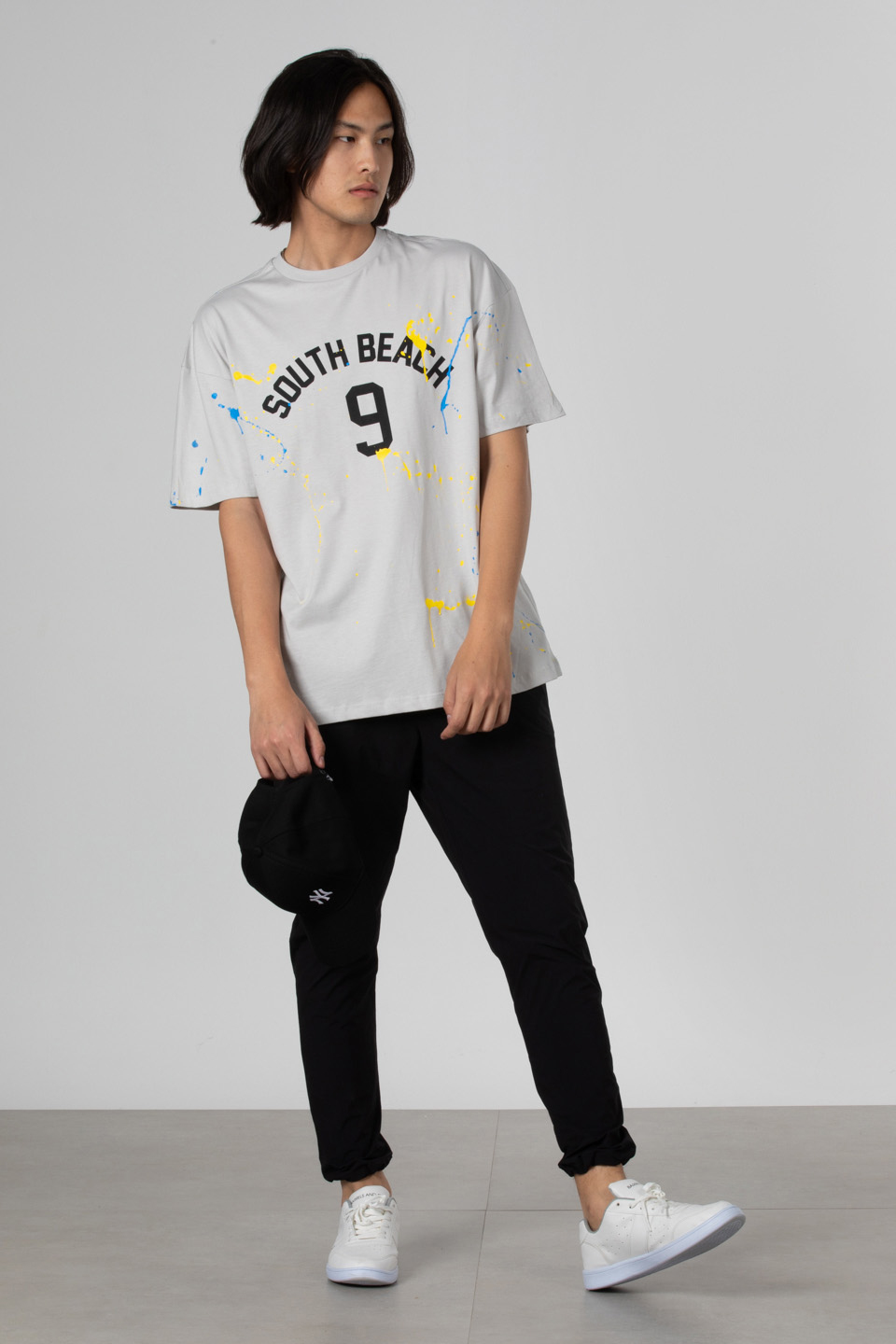 Boya baskılı oversize t-shirt-1030 Boyalı Gri