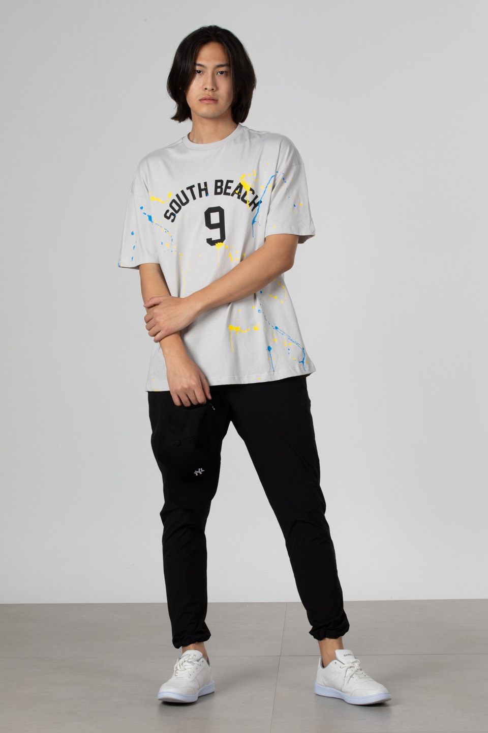 Boya baskılı oversize t-shirt-1030 Boyalı Gri