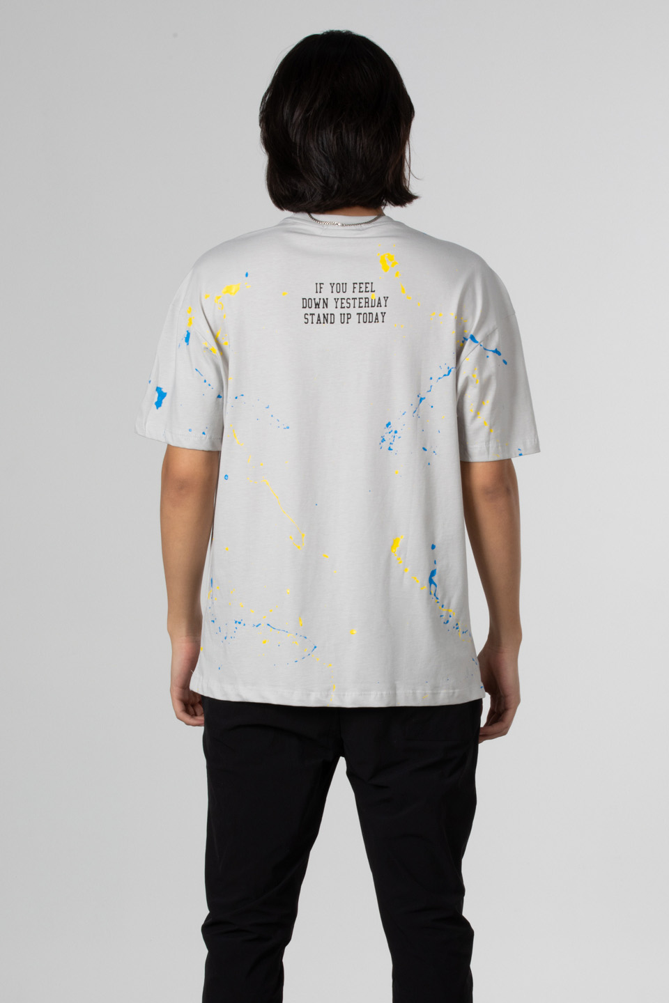 Boya baskılı oversize t-shirt-1030 Boyalı Gri
