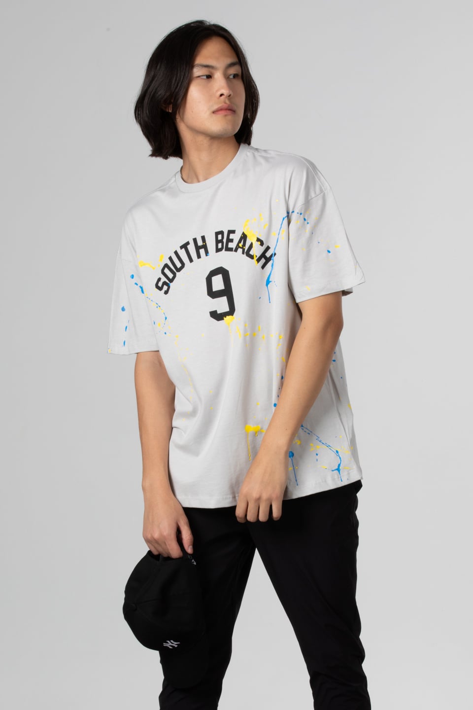 Boya baskılı oversize t-shirt-1030 Boyalı Gri