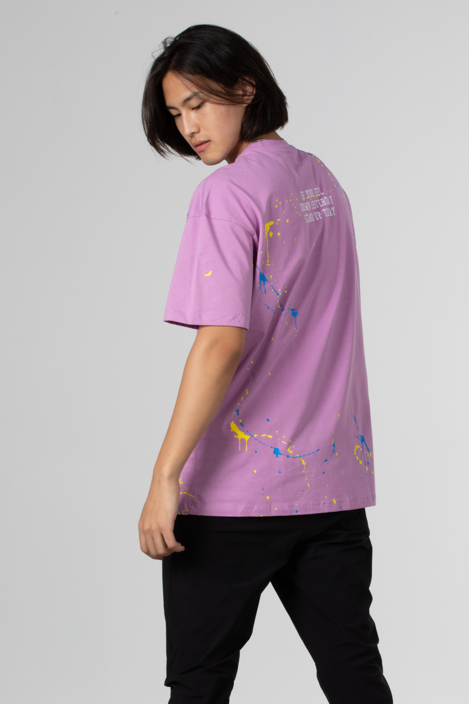 Boya baskılı oversize t-shirt-1030 Lila